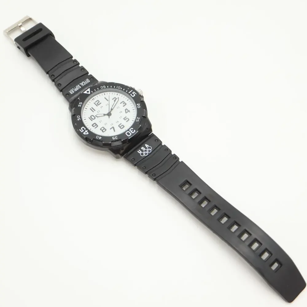Mens 44mm Black White Easy Read Classic Sport Watch Black Band w New Battery